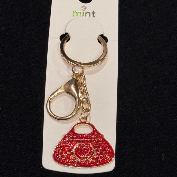 Mint Accessories - BAG CHARM MINT Elegant Red Crystal Gold Tone Purse Keychain
